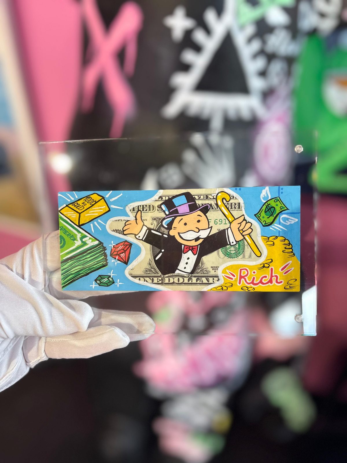Dólar pintado a mano Gold Rich · Monopoly Rich Life · Saint Gallery Ibiza
