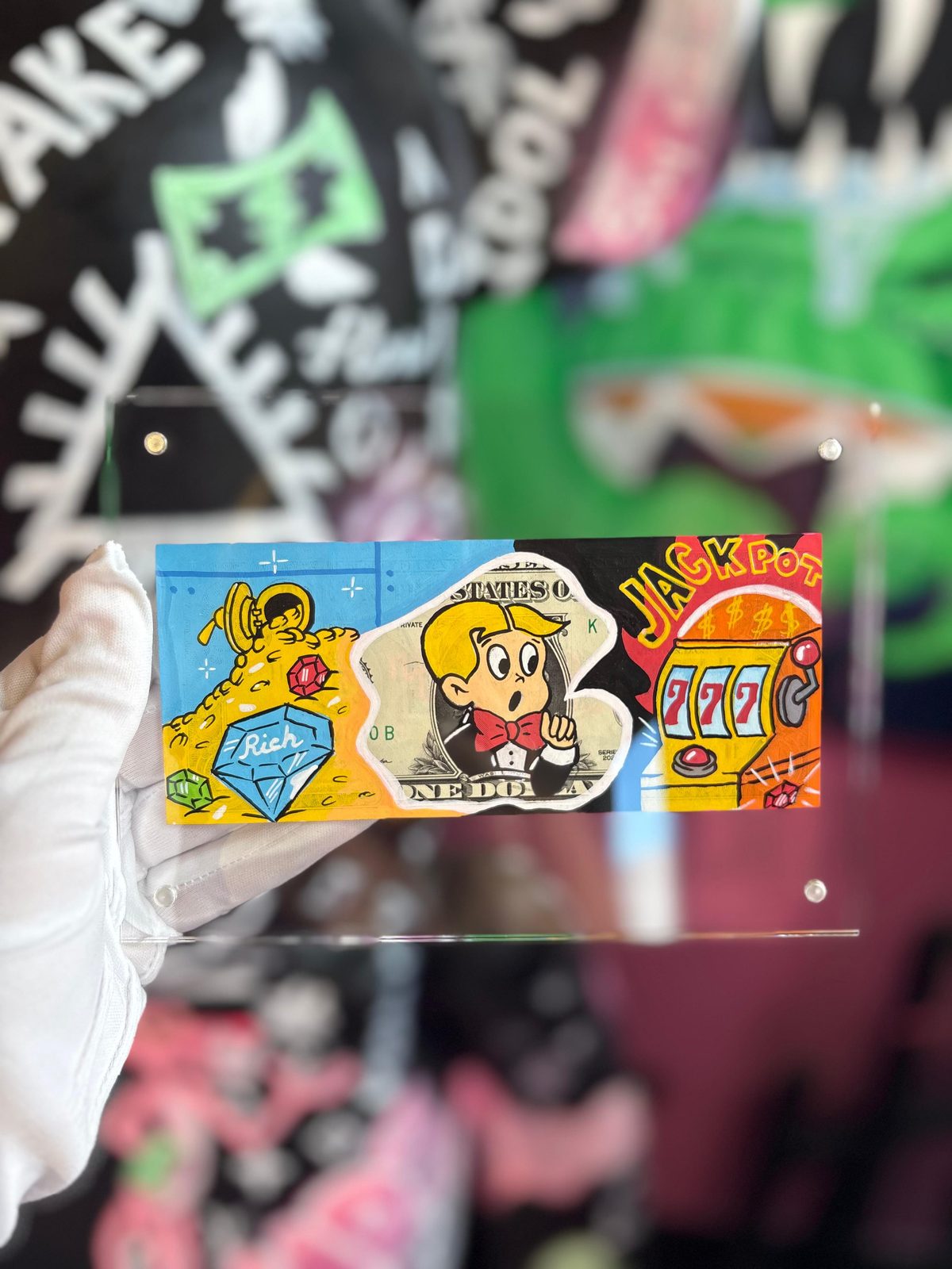 Dólar pintado a mano Jackpot 777 · Monopoly Rich Life · Saint Gallery Ibiza
