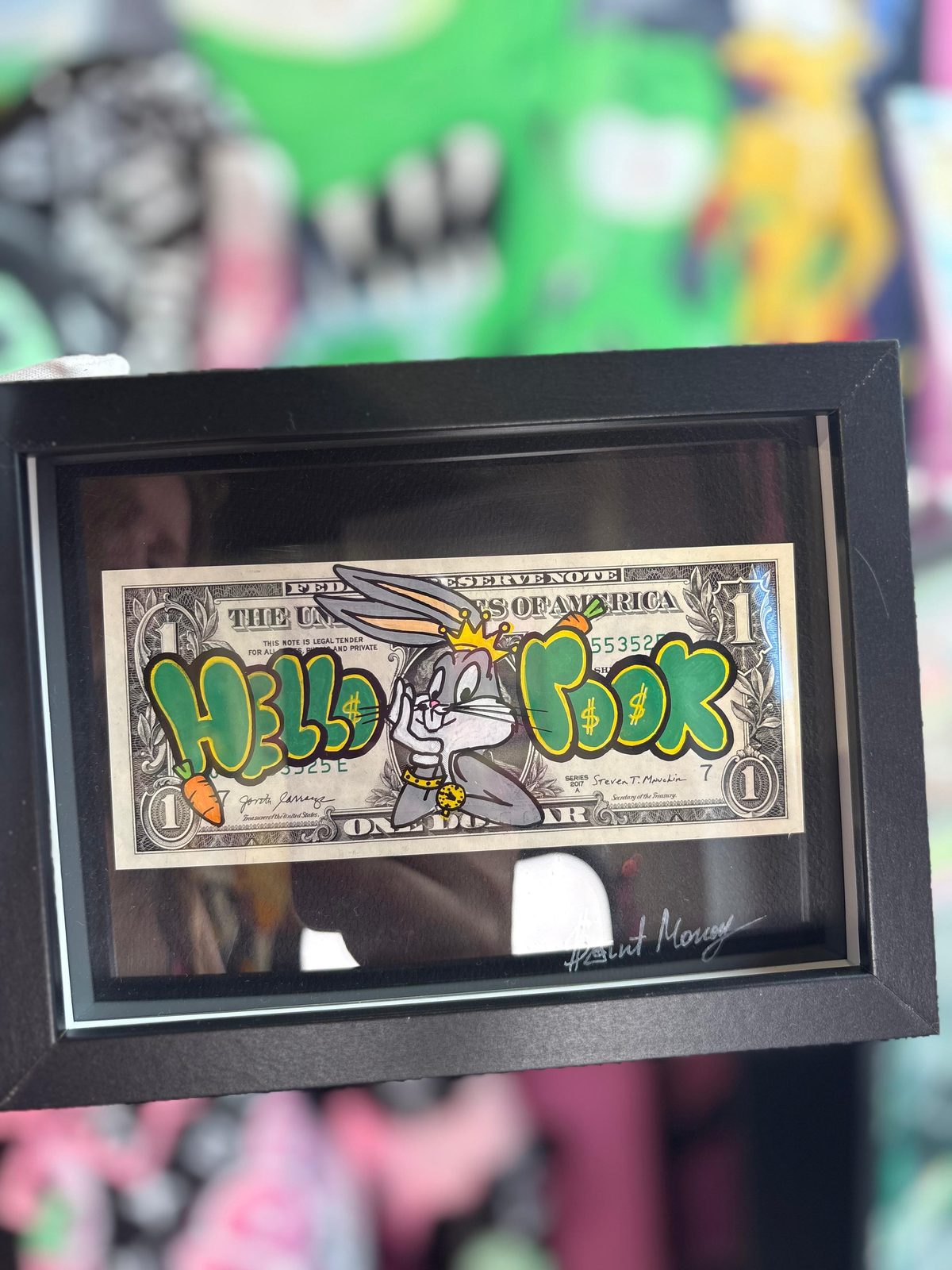 Dólar pintado a mano Hello Poor · Black Frame · Rabbit Cash Rain · Saint Gallery Ibiza