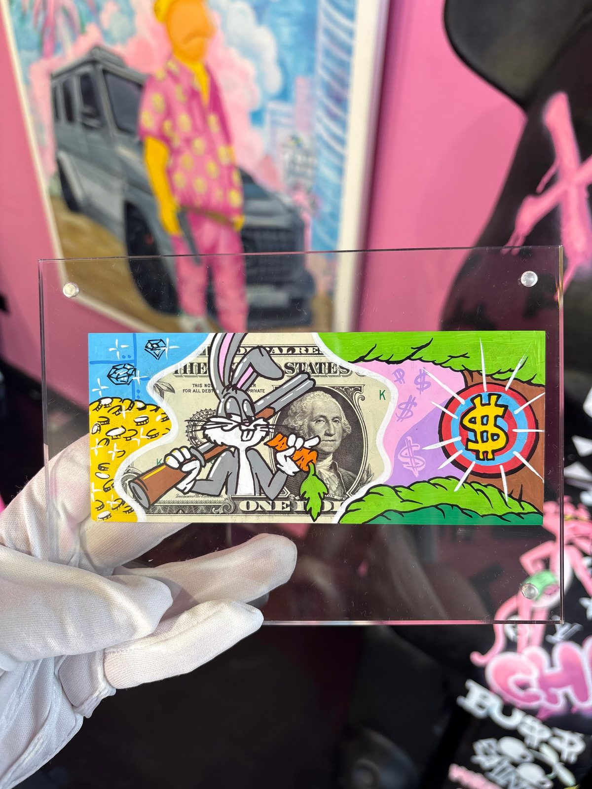Dólar pintado a mano Bunny Jackpot · Blue · Rabbit Cash Rain · Saint Gallery Ibiza