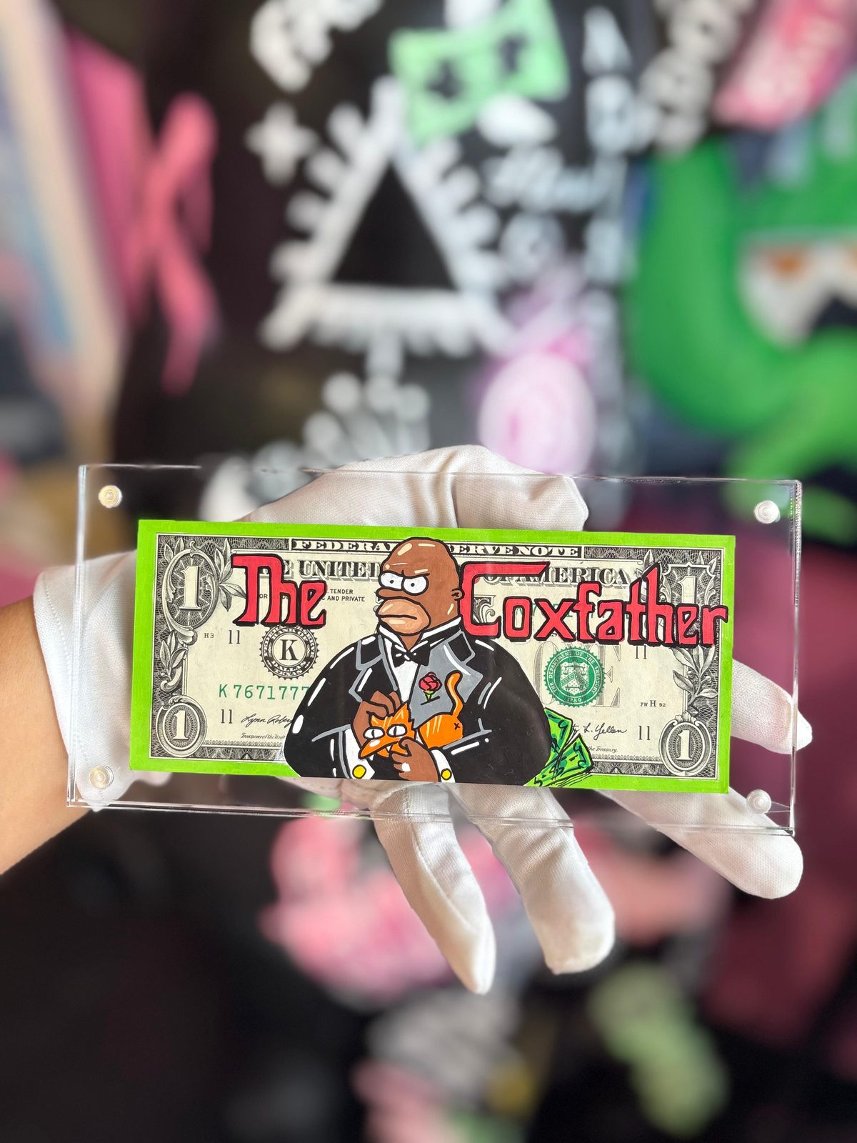 Dólar pintado a mano The Coxfather · Green · Simpsons Vice · Saint Gallery Ibiza