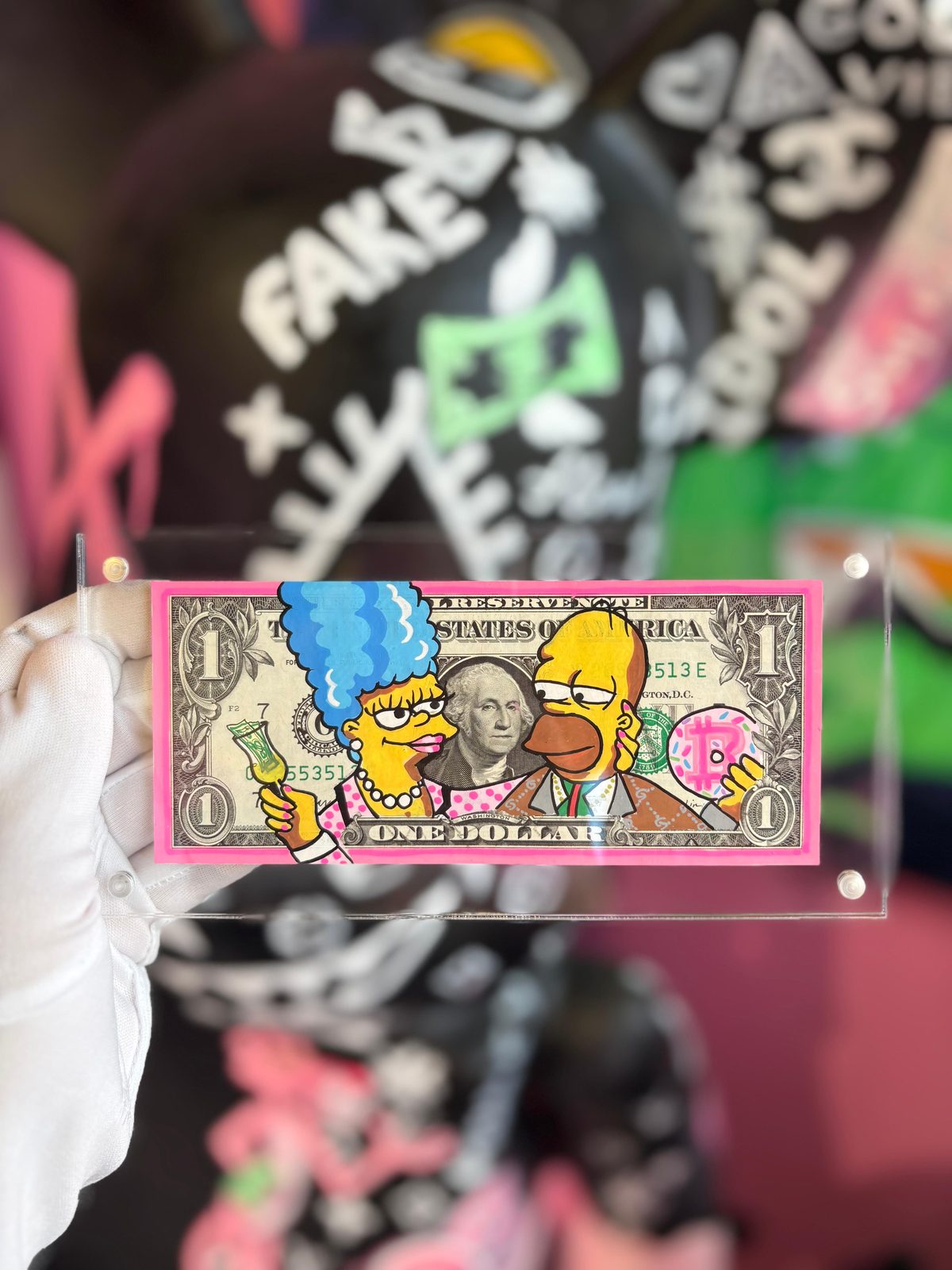 Dólar pintado a mano Homer & Marge · Simpsons Vice · Saint Gallery Ibiza