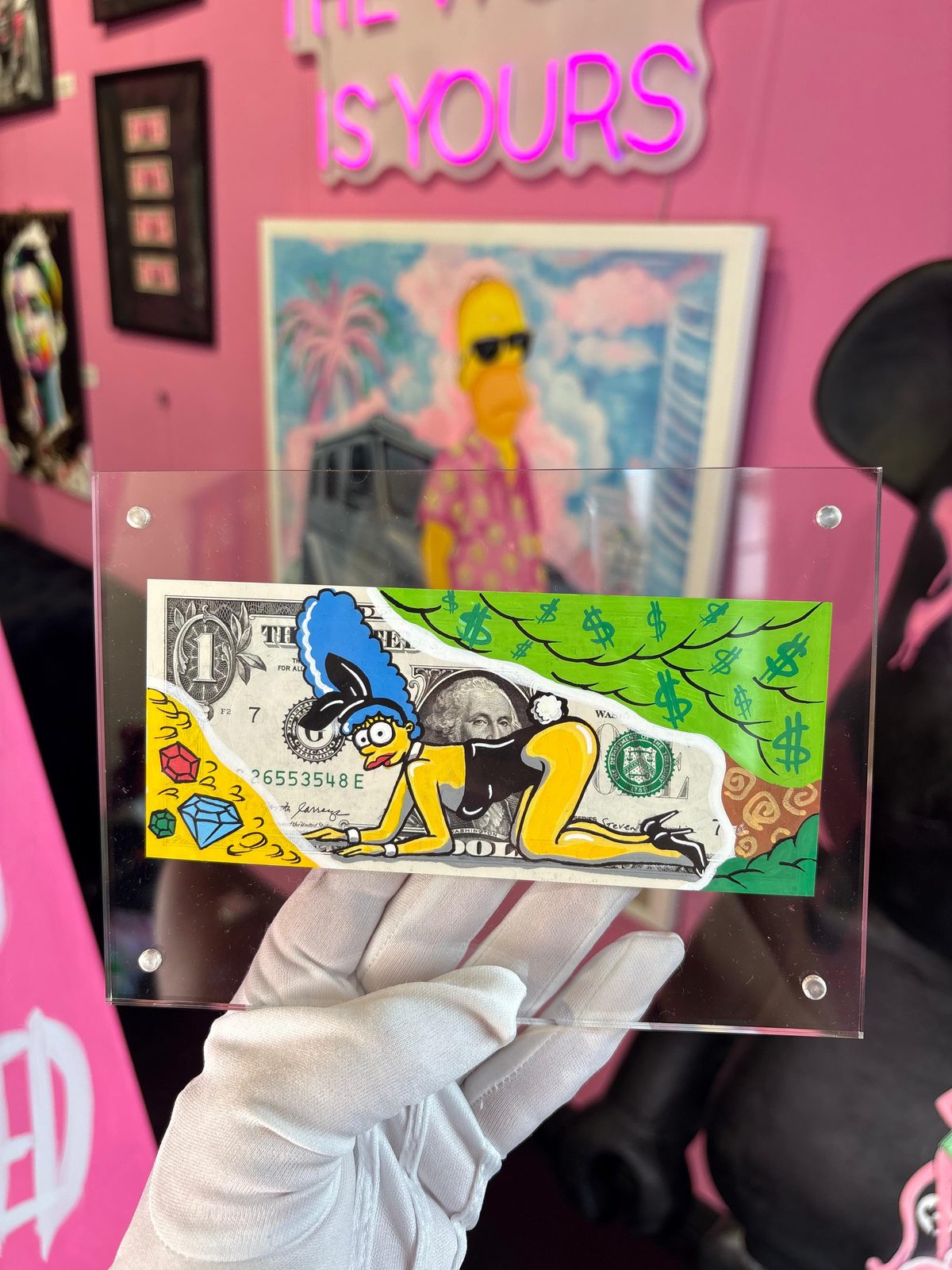 Dólar pintado a mano Marge Money · Simpsons Vice · Saint Gallery Ibiza