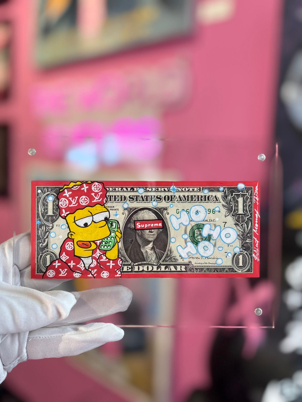 Dólar pintado a mano Bart Ho Ho Ho · Simpsons Vice · Saint Gallery Ibiza